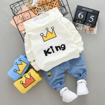 Baby Boys 2Pc Cotton Hooded Sweatshirt and Denim Jeans Set